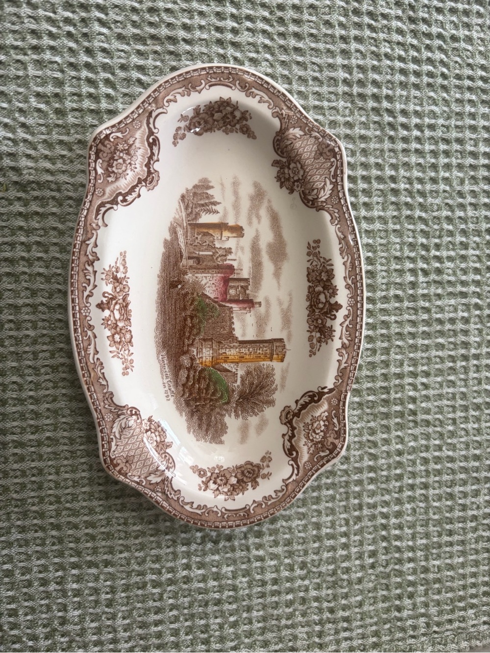 Vintage Johnson Brothers Brown and Cream Transferware Scalloped Oval Dish